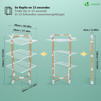 VOUNOT® Estendal de Pé de Torre de 3 Níveis, Estendal Vertical de 25m