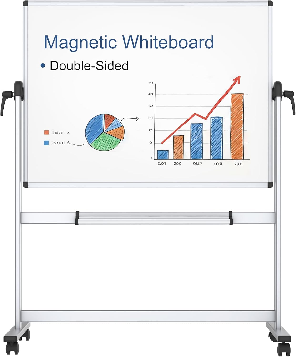 VIZ-PRO Quadro branco móvel magnético de dupla face, 120 x 90 cm, com rodas e moldura de alumínio, para escritório e sala de aula | Armação de alumínio, rotação de 360°, ideal para escritório, escola e casa
