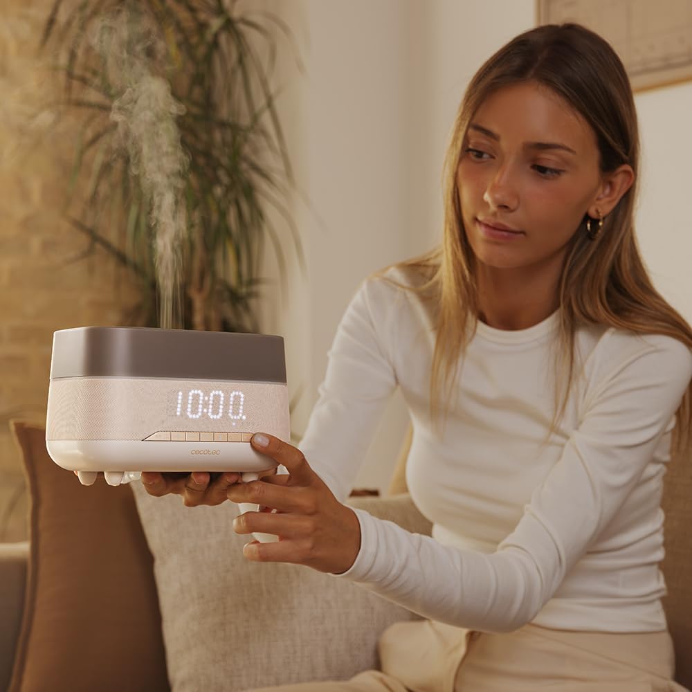 Cecotec Difusor de aromas, humidificador ultra-sónico, 300 ml, PureAroma 1300 Hydra Speaker. Altifalante Bluetooth, luz LED, temporizador 5h, 3 modos de vapor, aromaterapia, cobertura de 25 m²