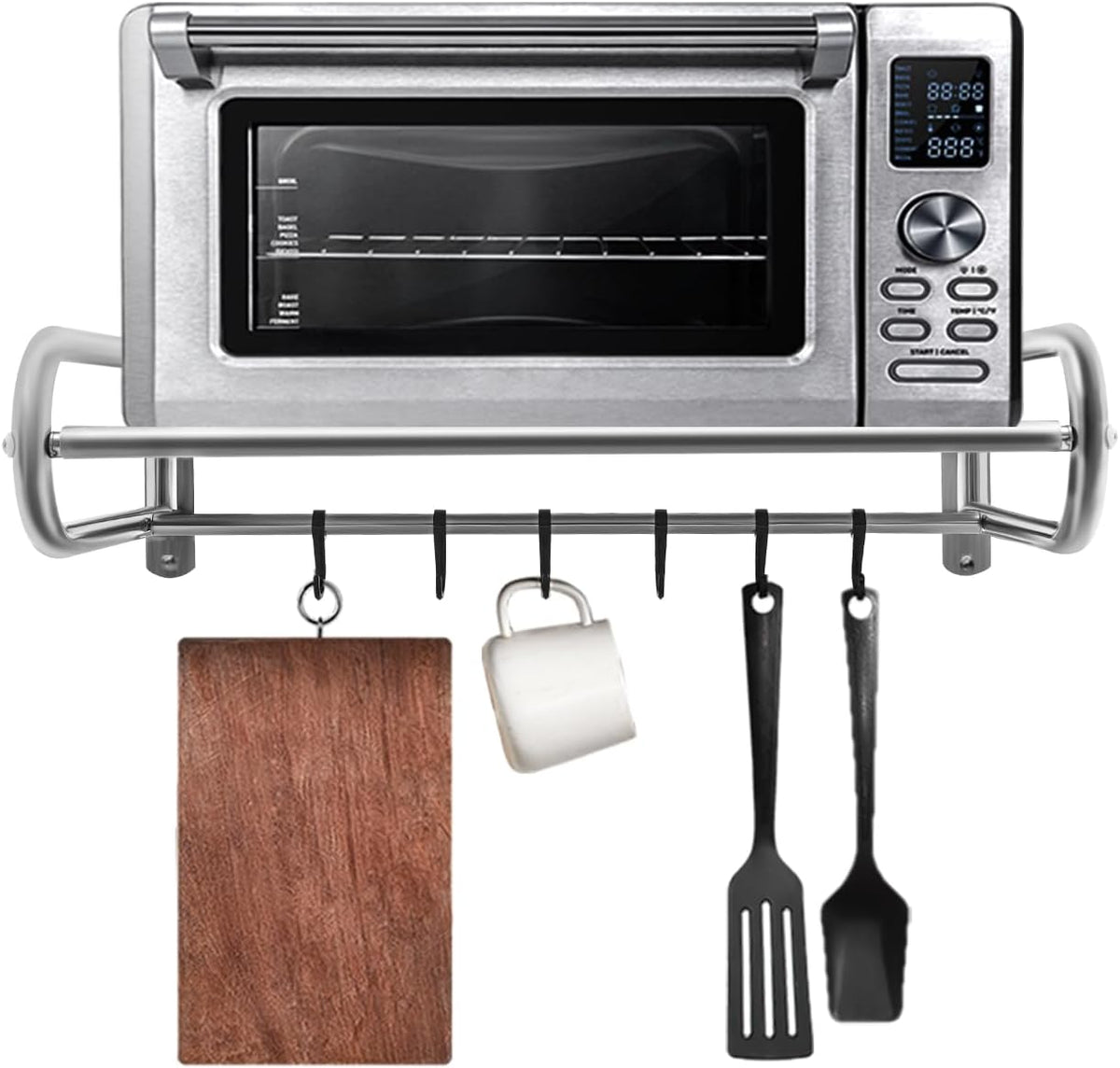 Prateleira de microondas de aço inoxidável montada na parede - rack de cozinha que economiza espaço com 6 Hoo - suporte de microondas para uso doméstico e em restaurantes