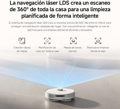 (Seminovo)XIAOMI Robot Vacuum X20+ - Robot aspirador e limpa-chão com sistema inteligente de navegação a laser (LDS), sucção de 6000 pa, branco (versão ES) | Evitação obstáculos LDS, auto-limpeza, secagem e esvaziamento automáticos, até 90 dias