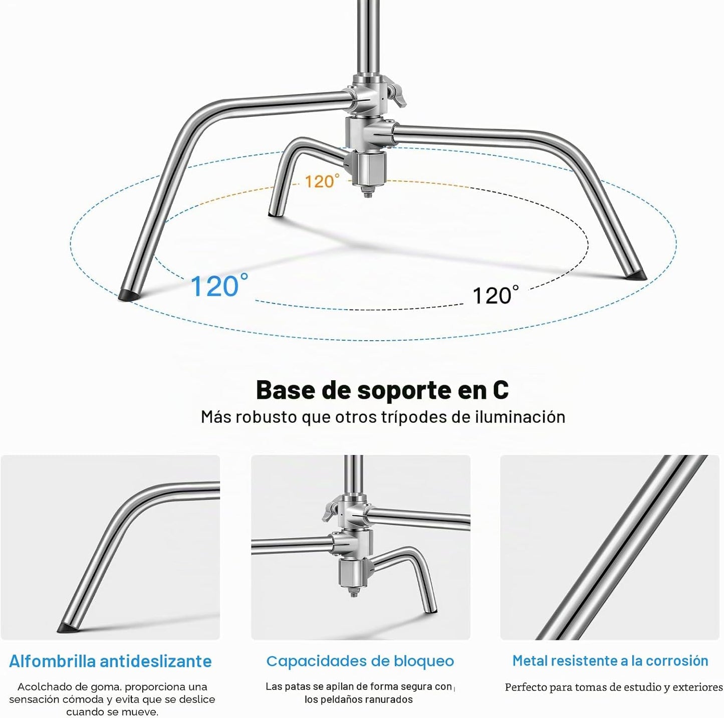Soonpho Suporte C em aço inoxidável resistente de 3 m com tripé de 330 cm e braço de fixação de 130 cm