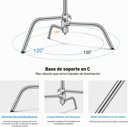 Soonpho Suporte C em aço inoxidável resistente de 3 m com tripé de 330 cm e braço de fixação de 130 cm