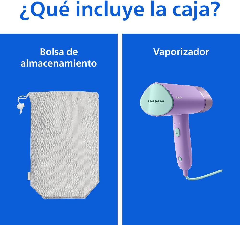 Philips 3000 Vaporizador de Mano Vertical, 1000 W, 20g/min, Morado Ferro vertical pronto em 30s, depósito 100 ml removível, mala de viagem, leve e dobrável (STH3010/30)