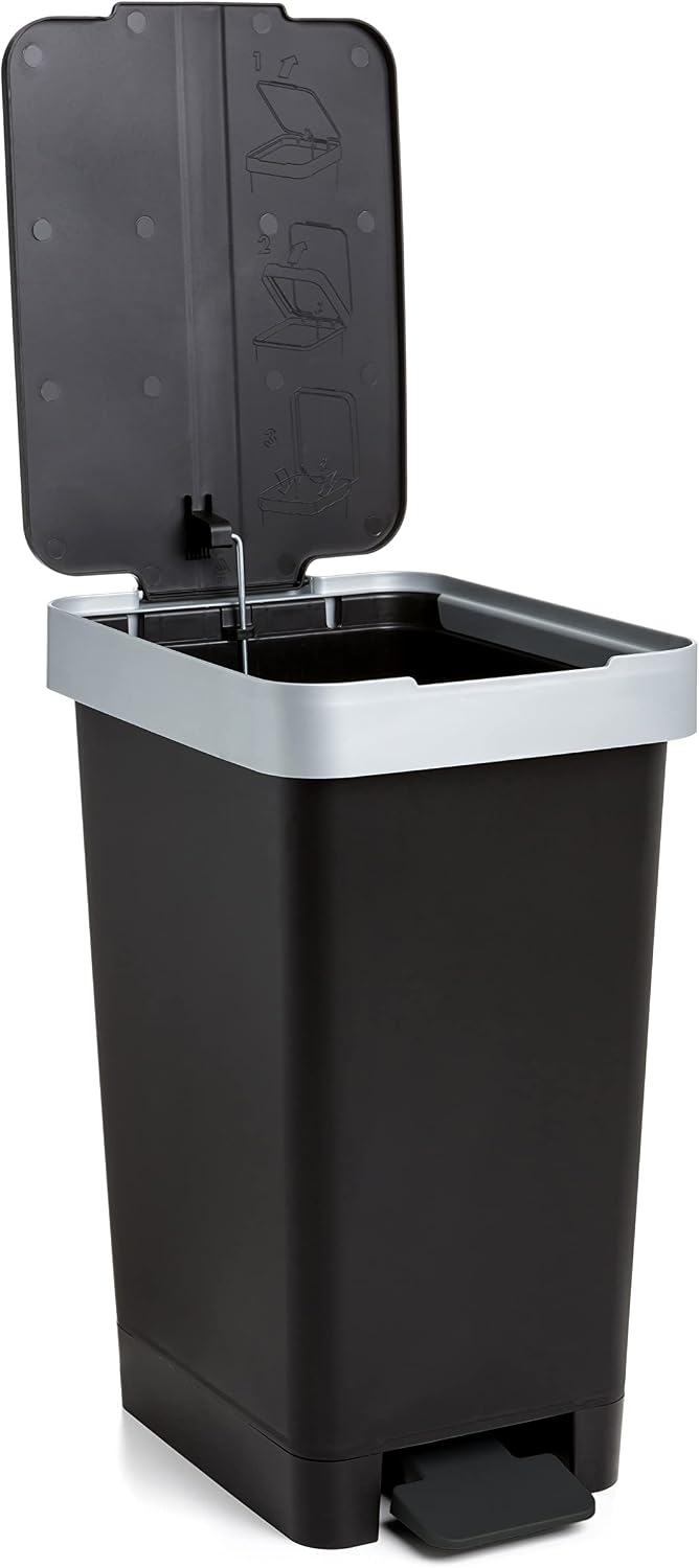 Tatay Balde do lixo inteligente, 26 x 36 x 47 cm, uso interior e exterior Cubo do lixo, capacidade de 25 l, abertura com pedal, sem BPA, design compacto, compatível com sacos de 30 L, preto