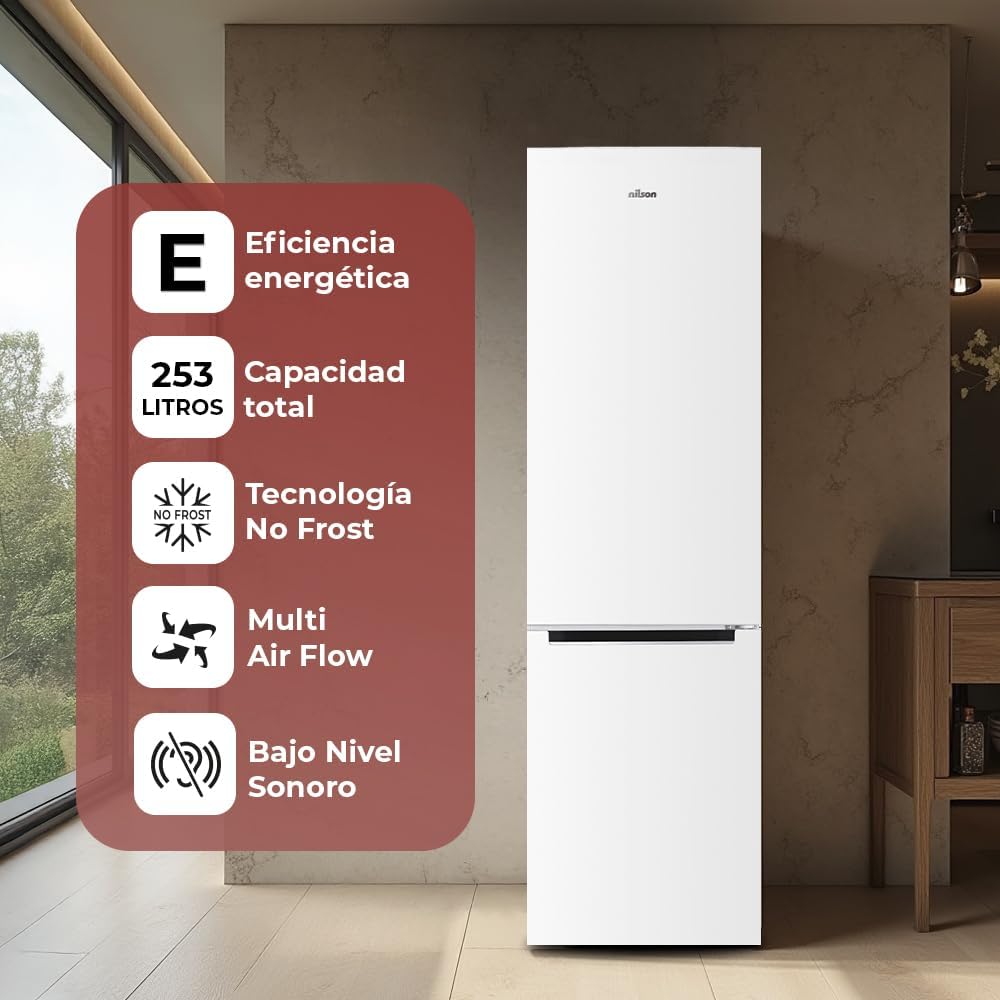NILSON Frigorífico combinado branco, 2 portas. NC185500ENF, capacidade 253 litros,