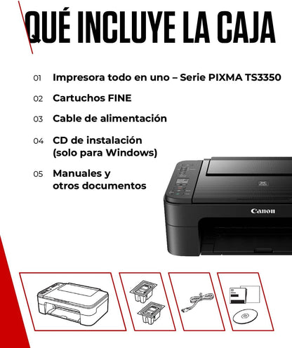 Canon PIXMA TS3350 Impressora multifuncional com Wi-Fi e jato de tinta, Preto