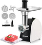 Edihome, Moedor de carne elétrico, marcha de avanço e retrocesso, máquina de picar carne profissional, 2200 W, multifuncional com 3 placas de corte e embutidor de salsichas (branco e preto)