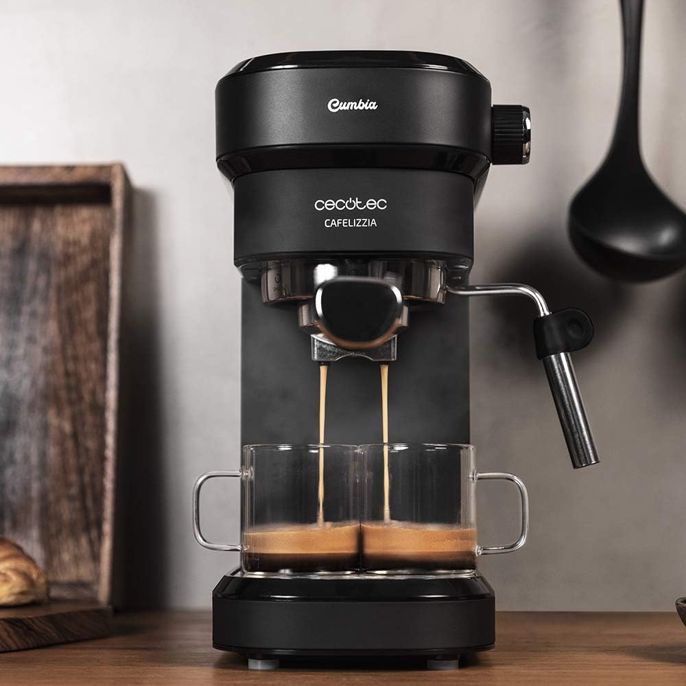 Cecotec máquina de café expresso Cafelizzia 790 Black para expresso e cappuccino. Sistema de aquecimento rápido, 20 bares, modo automático para 1 e 2 cafés, vaporizador orientável, depósito 1,2 litros