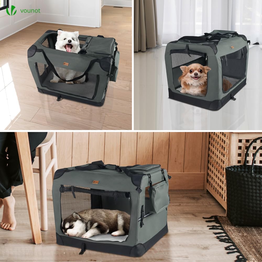 VOUNOT® Transportadora para Cães e Gatos M 60x44x44cm, Bolsa de Transporte Respirável para Animais de Estimação com Bolsos, Alfombrilla Removível, Tira Refletiva, Caixa Dobrável, Portador de Viagem