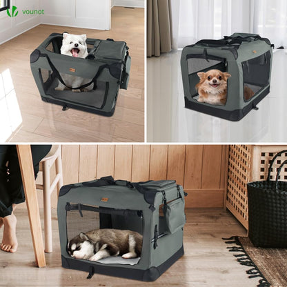 VOUNOT® Transportadora para Cães e Gatos M 60x44x44cm, Bolsa de Transporte Respirável para Animais de Estimação com Bolsos, Alfombrilla Removível, Tira Refletiva, Caixa Dobrável, Portador de Viagem