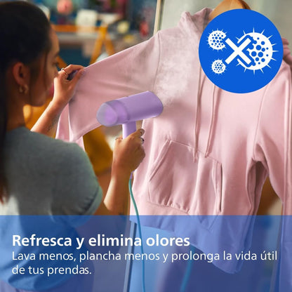 Philips 3000 Vaporizador de Mano Vertical, 1000 W, 20g/min, Morado Ferro vertical pronto em 30s, depósito 100 ml removível, mala de viagem, leve e dobrável (STH3010/30)