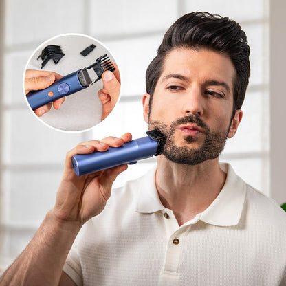 Cecotec Máquina de Cortar Barba com Lâminas Japonesas PrecisionCare Barber Pro. Aço Inoxidável, Pentes Ajustáveis (0,5-20mm) com Roda de Precisão, Autonomia 90min, IPX7, Ecrã