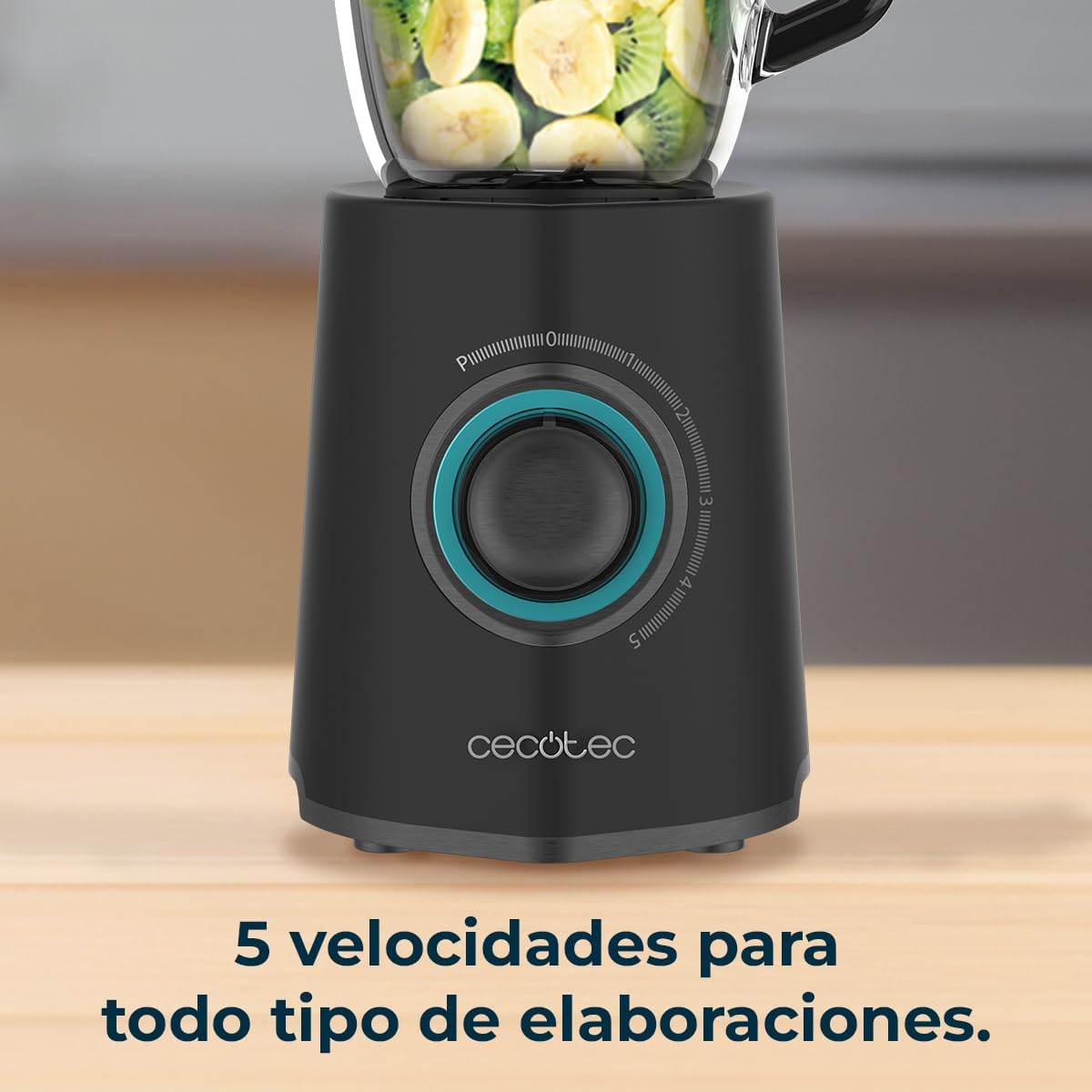 Cecotec Liquidificador de Copo Power Black Titanium 2300Max Mix Go. 2300W de Potência Máxima, 1,5L de Capacidade, 5 Velocidades, 6 Lâminas com Revestimento de Titânio Preto e Jarra Termorresistente