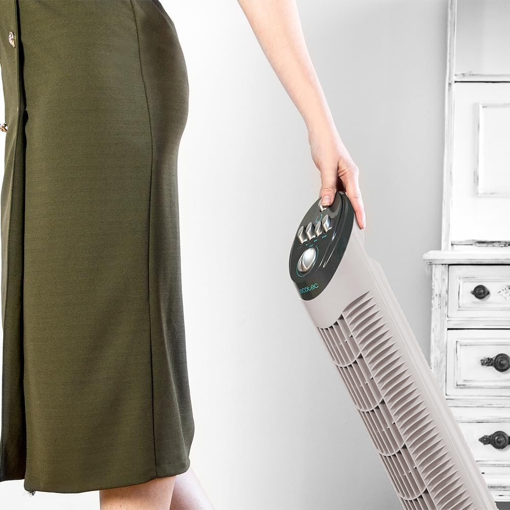 Cecotec Ventoinha de torre com temporizador EnergySilence 790 Skyline. 50 W, 30 '' (76 cm) de altura, controlo mecânico, oscilante, motor de cobre, 3 velocidades
