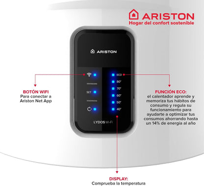 Ariston Velis Pro Wifi (ex.DUO 5 Fleck) - Termo elétrico de 50 litros baixo consumo multiposição, aquecedor de água 79,7x27,5x51,1