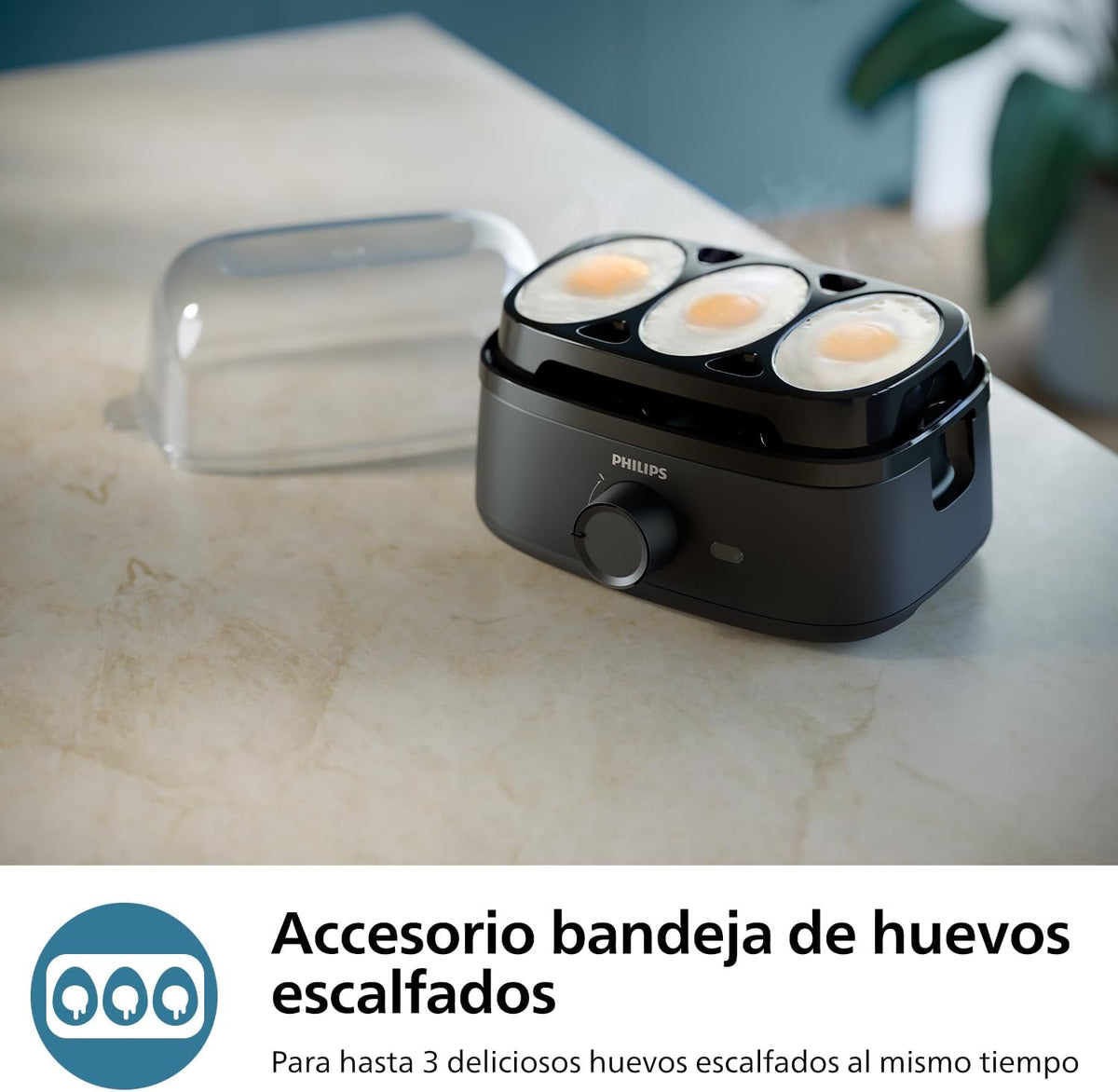 Philips 3000 Cuece Huevos Eléctrico, hasta 6 Unidades, 400 W Cozinhar ovos para até 6 ovos, macios, médios ou duros, bandeja para escalfar e furador, 400 W, preto (HD9137/90)