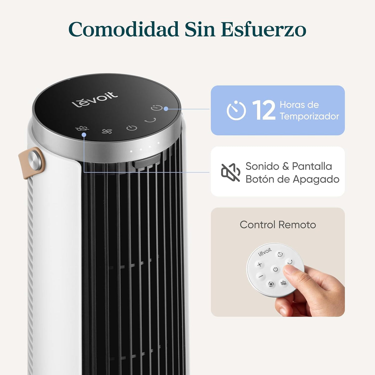 Levoit Ventoinha de torre 7 m/s, 20dB, 5 velocidades, LTF-F132, branco