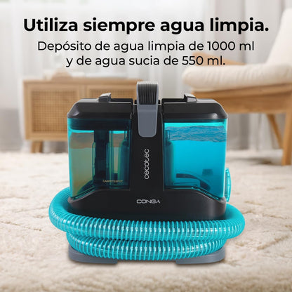 Cecotec Aspirador Limpador de Estofos e Tapetes com Cabo Compacto Conga 3000 Carpet&Spot Clean X-Treme. 450W, 13kPa, Depósito de Água Limpa 1000ml e Água Suja 550ml, Spray Pulverizador