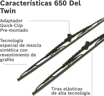 Escova limpa-para-brisas Bosch Twin 650, Comprimento: 650 mm/650 mm – 1 conjunto para o para-brisas (frontal)