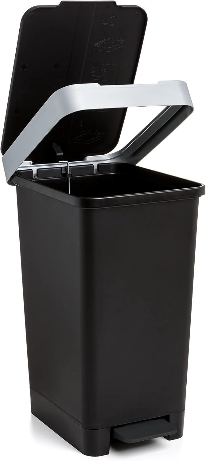 Tatay Balde do lixo inteligente, 26 x 36 x 47 cm, uso interior e exterior Cubo do lixo, capacidade de 25 l, abertura com pedal, sem BPA, design compacto, compatível com sacos de 30 L, preto