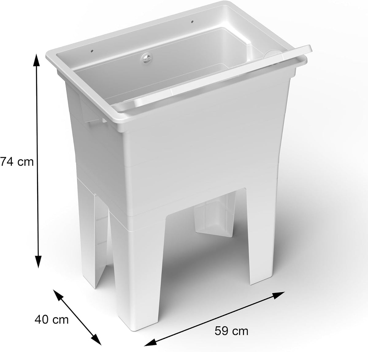 Tanque de lavar a roupa -  tábua de lavagem com dois modos, fácil de montar, resistente aos ácidos de uso comum, lavandaria, garagem, exterior, 59L x 40P x 74A cm, branco [Classe energética A+++] Adventa