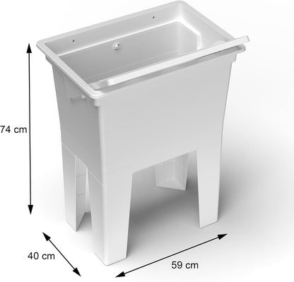 Tanque de lavar a roupa -  tábua de lavagem com dois modos, fácil de montar, resistente aos ácidos de uso comum, lavandaria, garagem, exterior, 59L x 40P x 74A cm, branco [Classe energética A+++] Adventa