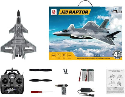 2,4 GHz 4 canais RC J-20 de avião de combate modelo BM20, modelo de avião de espuma EPP com superfícies fixas (cinza/2 baterias)
