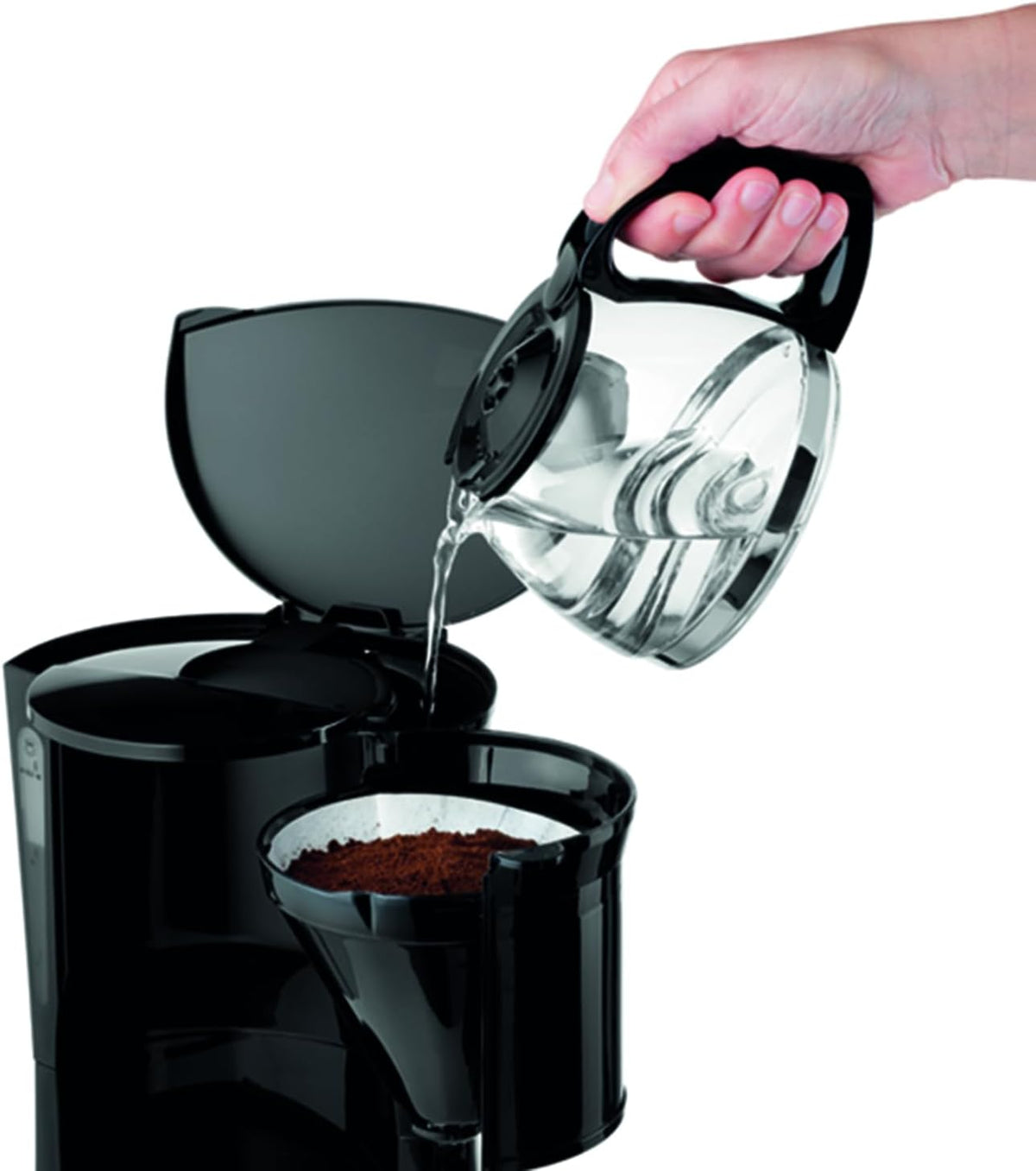 Moulinex Principio FG1528 - Cafeteira de filtro 600 W de 0,6 L com função Auto-off e sistema antigotejamento, plástico, cor preto | Capacidade de 6 chávenas, luz indicadora, função Auto Off, anti-gotejamento, peças aptas máquina de lavar louça, FG1528