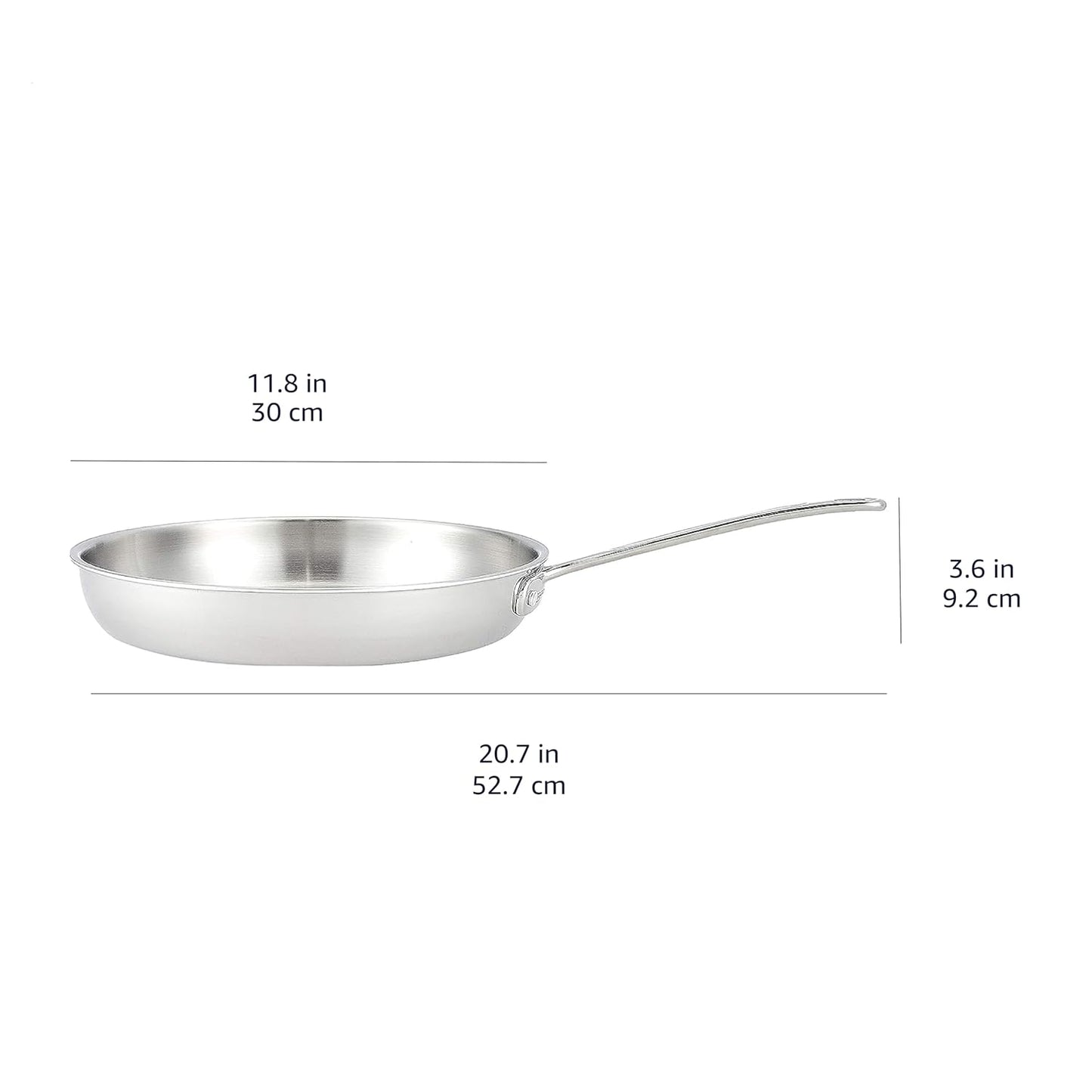 Amazon Basics Frigideira de aço inoxidável com tecnologia Tri Ply de 3 camadas, 30 cm, cabo resistente ao calor, prateado
