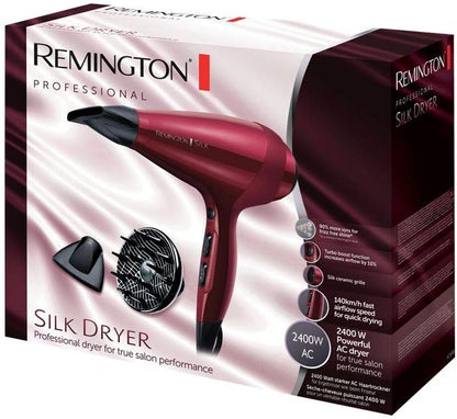 Remington Secador de Cabelo Profissional Silk, Grelha de Cerâmica Sedosa, Iónico, Cabelo Sem Frizz, 2400 W, Motor AC, Difusor e Concentrador, 6 Temperaturas, 2 Velocidades, AC9096 |