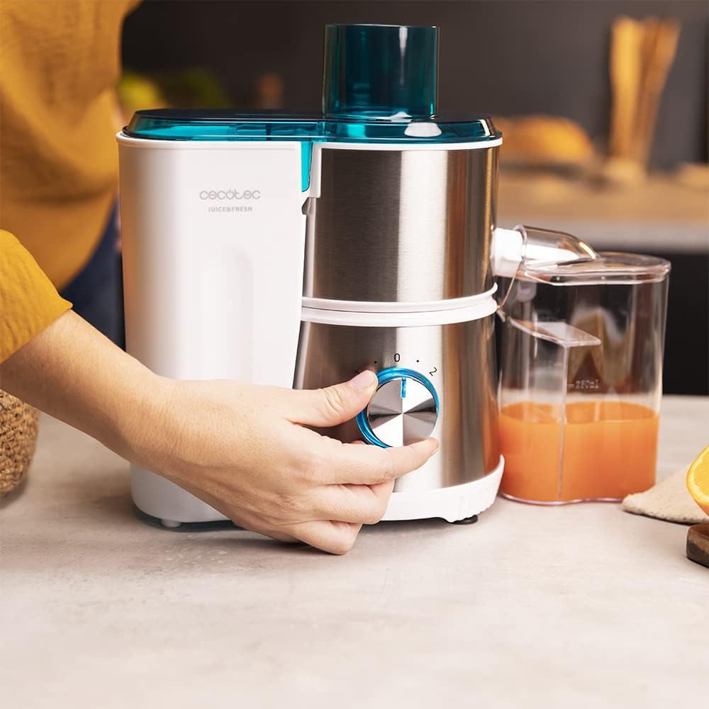 Cecotec Liquidificadora orbital Juice & Fresh 400 Titan White. 400 W, 20000 RPM de velocidade, tamanho compacto, 2 velocidades, disco com revestimento de titânio preto, sistema anti-gotejamento, jarro [Classe energética A+]