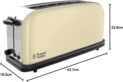 Russell Hobbs Torradeira Colours Plus - 1 Ranhura Longa e Larga para 2 Fatias, Bandeja Coletora de Migalhas, Aquecimento, Função Cancelar e Descongelar, Aço Inoxidável, Creme - 21395-56