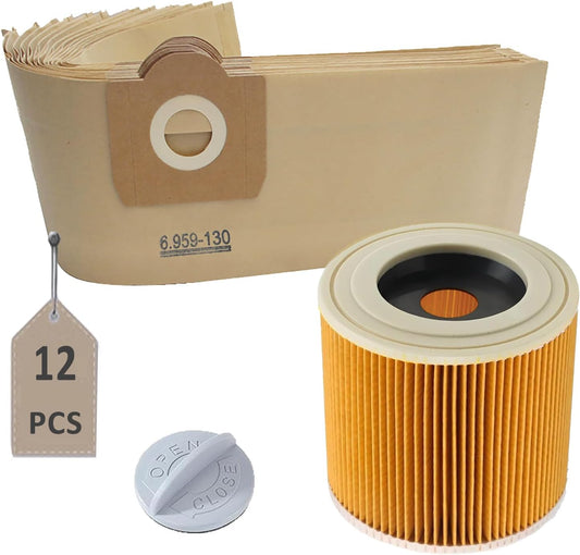 12 Bolsas 6.959-130.0 + 1 Filtro de cartucho 6.414-552.0 para aspiradoras Kärcher WD3 WD3 Premium MV3 SE 4001 SE 4002 WD3.200 Marca: AVAENZO
