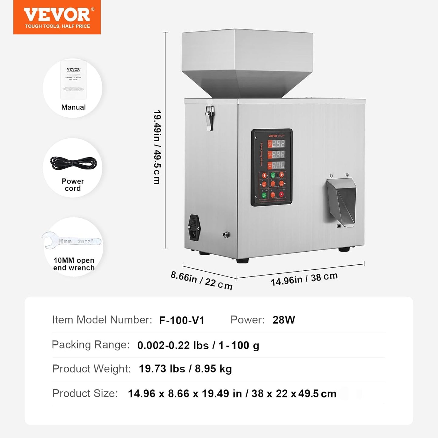 VEVOR Máquina de enchimento de pó, 1-100 g, máquina de enchimento automática inteligente