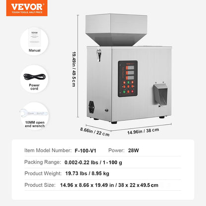 VEVOR Máquina de enchimento de pó, 1-100 g, máquina de enchimento automática inteligente