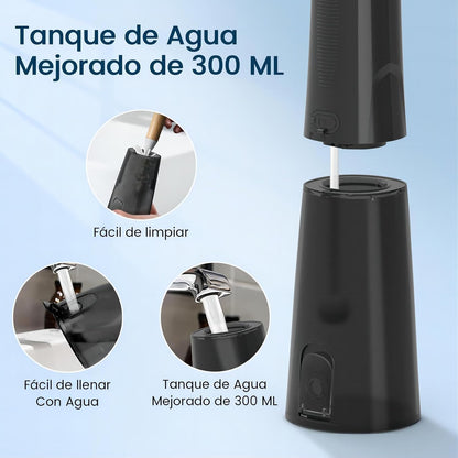 rrigador bucal portátil, Vimmk Irrigador dental sem fios profissional 8 boquilhas 5 modos, IPX7 impermeável 300 ml USB-C recarregável para limpeza de dentes, para casa e viagens (preto)