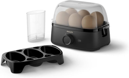 Philips 3000 Cuece Huevos Eléctrico, hasta 6 Unidades, 400 W Cozinhar ovos para até 6 ovos, macios, médios ou duros, bandeja para escalfar e furador, 400 W, preto (HD9137/90)