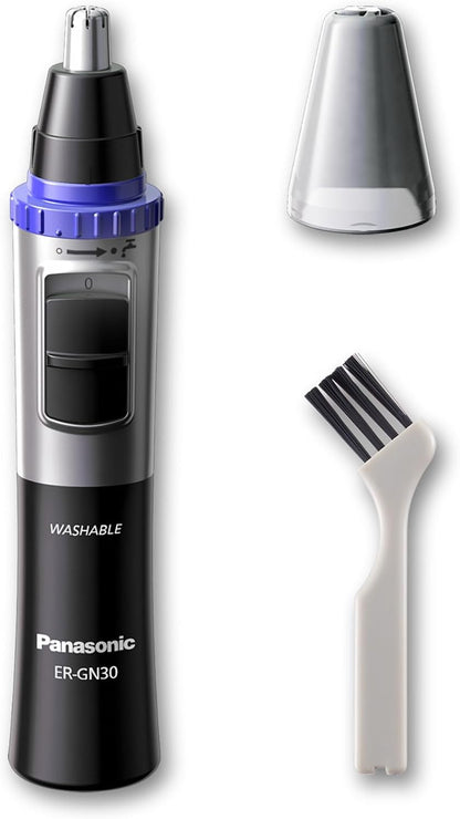 Panasonic ER-GN30-K503 Aparador de cabelo facial para nariz e orelhas, húmido/seco, lâmina hipoalergénica de fio duplo, sistema de limpeza Vortex, sem fios, preto