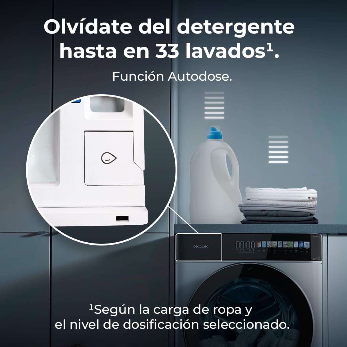 Cecotec Máquina de lavar roupa 10 Kg Carregamento frontal Autodose Bolero DressCode 10900 Autodose Inverter FullColor A 1400RPM, Baixo Consumo, Ecrã FullColor 10,3", 11 Programas, Motor Inverter Plus [Classe energética A]