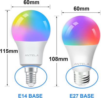 ANTELA Lâmpada LED inteligente WiFi E14 806lm, 16 milhões de cores, luz fria quente 2700 a 6500 K, compatível com Alexa e Google Home, vida útil 15000 horas, 2 unidades | Compatível com Alexa, Google Home e Smart Life, 2700-6500K