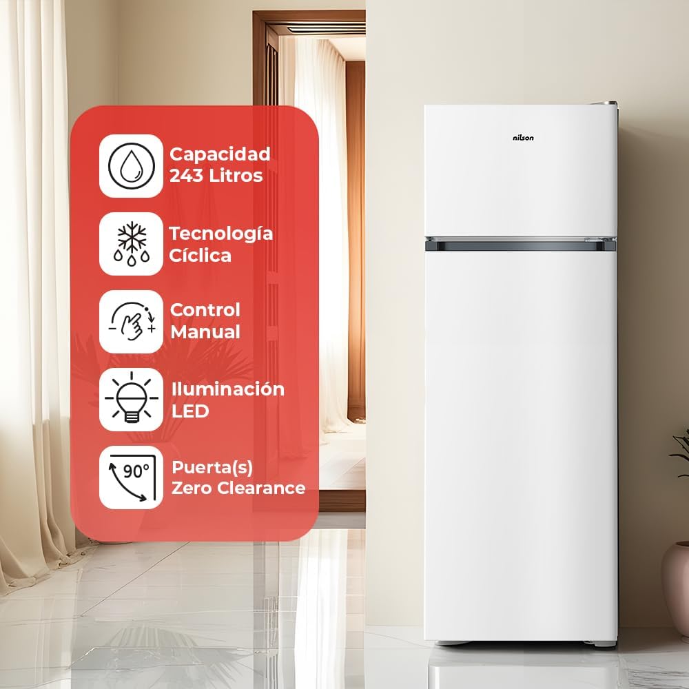 Nilson Frigorífico 2 portas, branco NF165500E. Capacidade 243 l, porta reversível, baixo nível sonoro, eficiência energética classe E [Classe energética E]