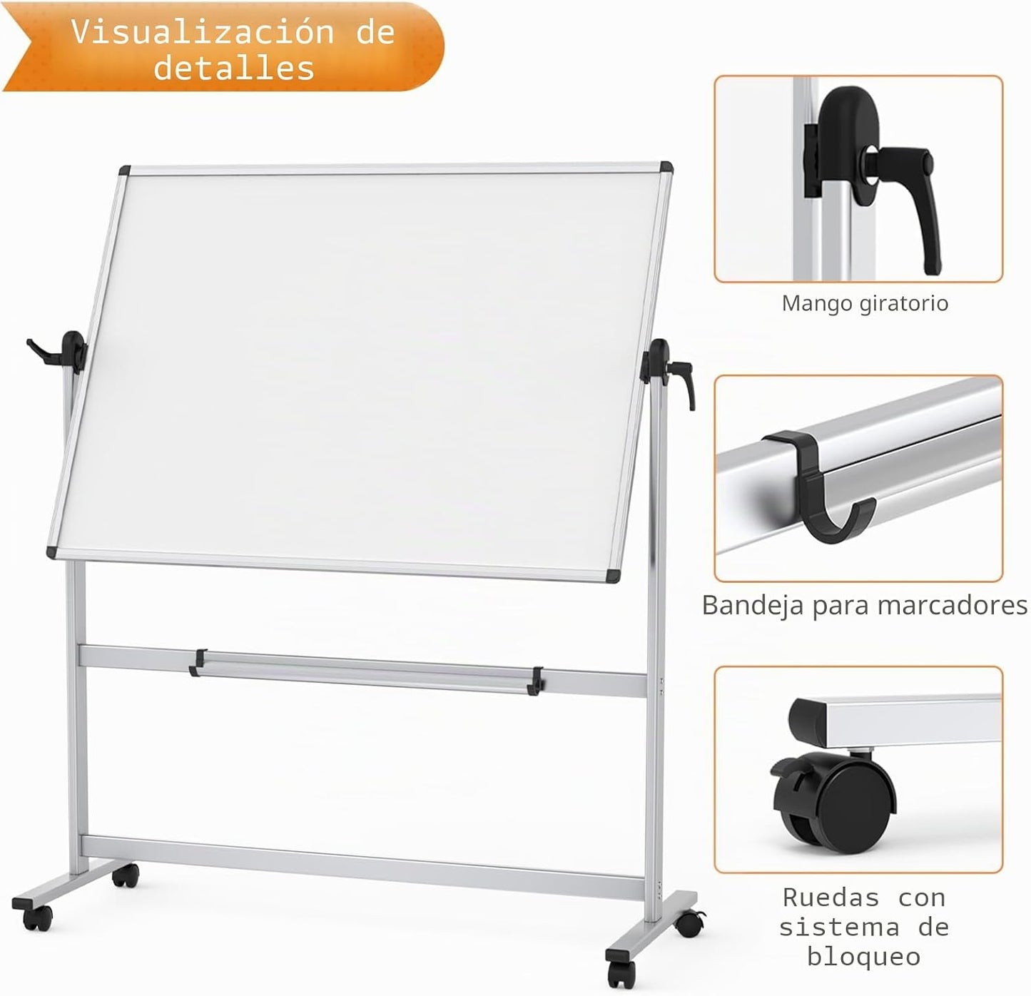 VIZ-PRO Quadro branco móvel magnético de dupla face, 120 x 90 cm, com rodas e moldura de alumínio, para escritório e sala de aula | Armação de alumínio, rotação de 360°, ideal para escritório, escola e casa