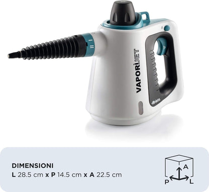 Ariete 4137 - Pistola de vapor, 1.050 W, 3,5 bar, capacidade 0,17 l, tampa de segurança, caldeira em alumínio, 8 acessórios de limpeza, vapor por 8 minutos, aquecimento em 3 minutos, cor branco