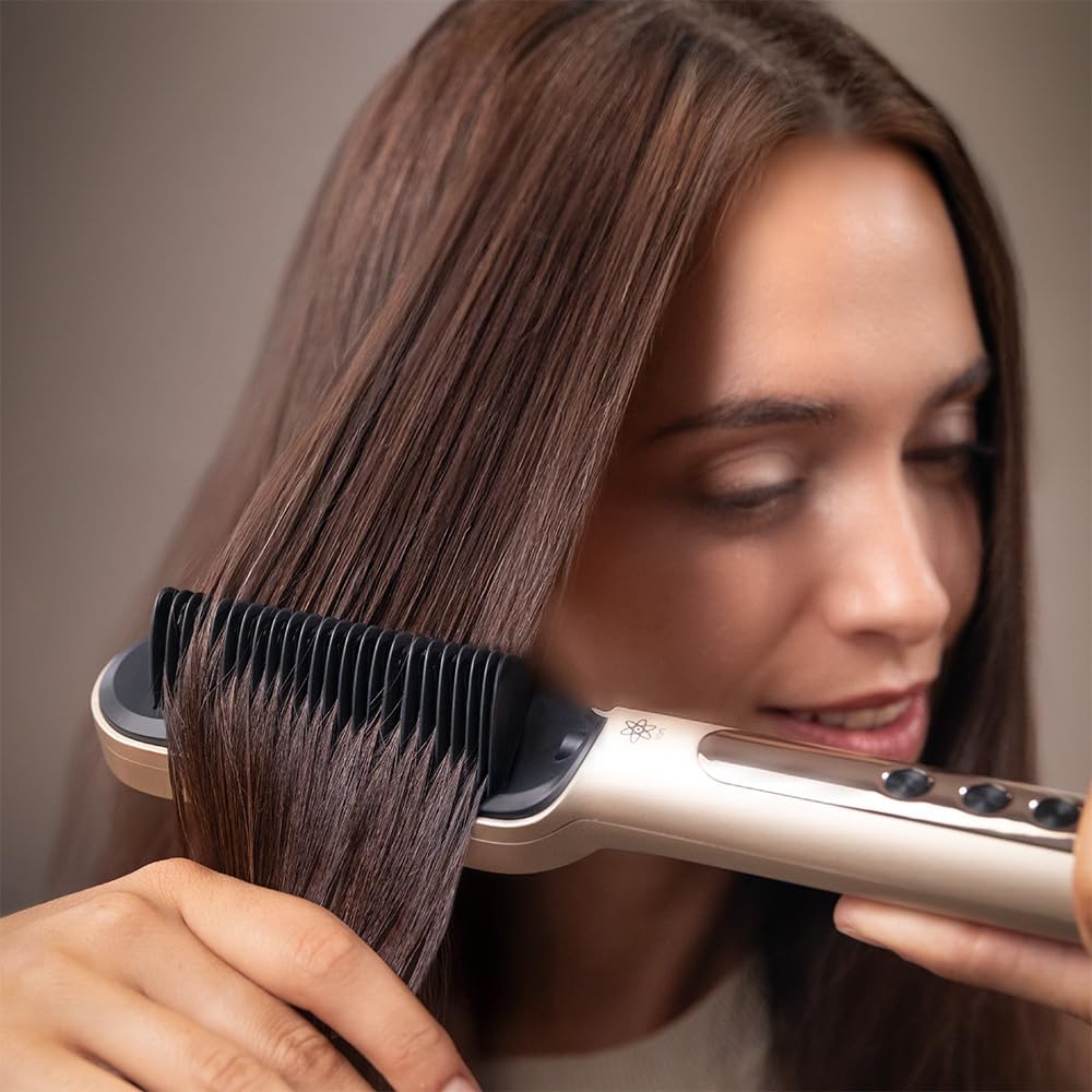 Cecotec Escova de alisamento com tecnologia InstantCare Lisse IonTech. 23 dentes, 9 ajustes de temperatura, revestimento cerâmico, aquecimento em 30 segundos, chips anti-queimaduras, luva e clipes