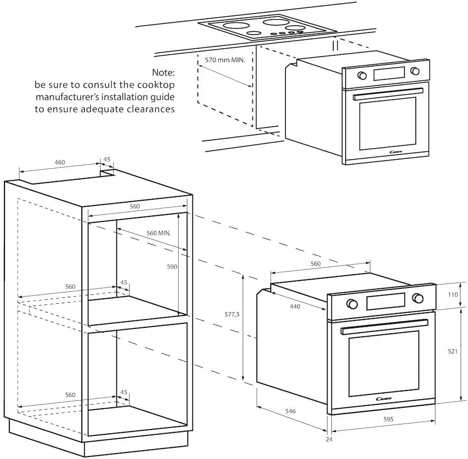 Candy Idea FIDCP X200, forno estático, 70 l, 2400 W, 1 bandeja e 1 grelha, limpeza Aquactiva, 4 funções, 2 comandos mecânicos, porta de vidro duplo, inoxidável e preto [Classe energética A]