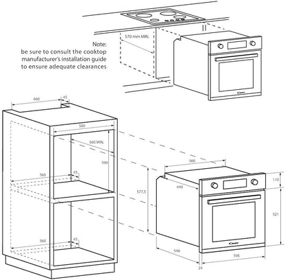 Candy Idea FIDCP X200, forno estático, 70 l, 2400 W, 1 bandeja e 1 grelha, limpeza Aquactiva, 4 funções, 2 comandos mecânicos, porta de vidro duplo, inoxidável e preto [Classe energética A]