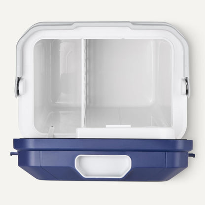 Amazon Basics Geladeira elétrica, frigorífico com função de refrigeração e aquecimento, 12 V CC/230 V CA para uso doméstico ou em veículos, 24 litros, azul