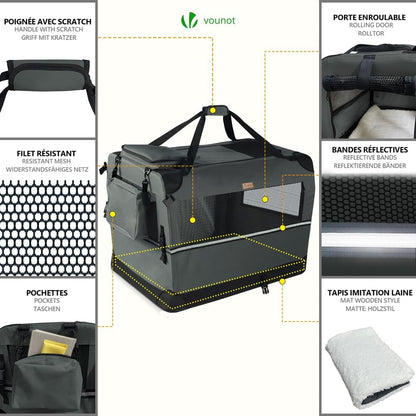 VOUNOT® Transportadora para Cães e Gatos M 60x44x44cm, Bolsa de Transporte Respirável para Animais de Estimação com Bolsos, Alfombrilla Removível, Tira Refletiva, Caixa Dobrável, Portador de Viagem