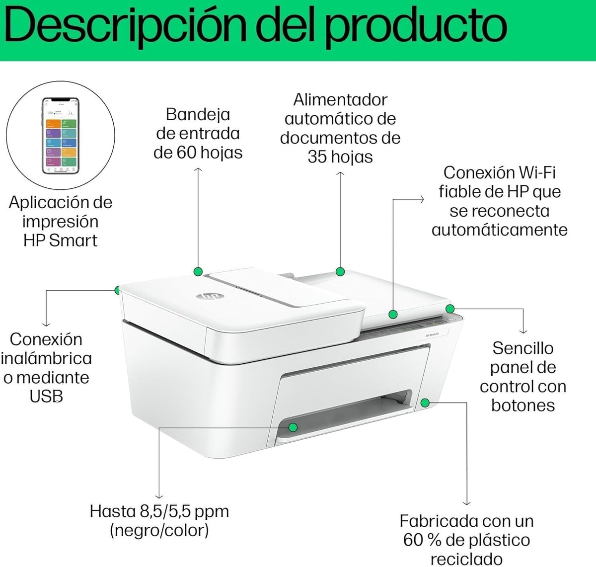 HP DeskJet 4220e 588K43, Impressora Multifunções de Jato de Tinta A4